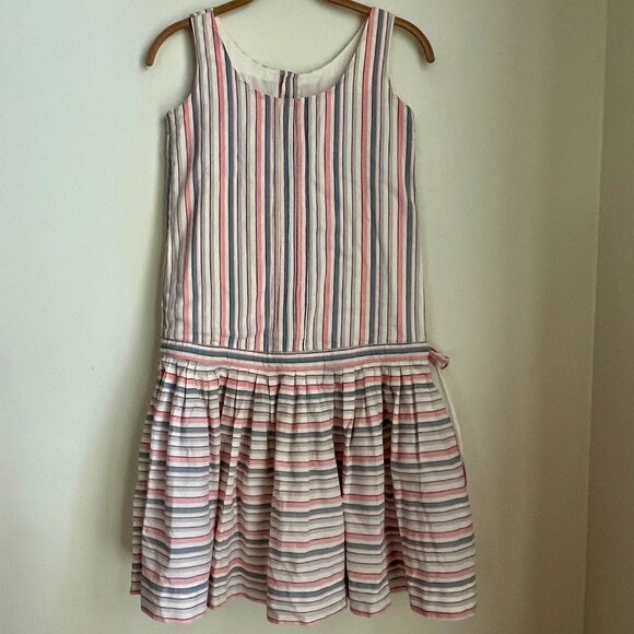 Vintage 80s 90s Laura Ashley Pastel Striped Dropwaist Sleeveless Dress Size 6 - Picture 2 of 12